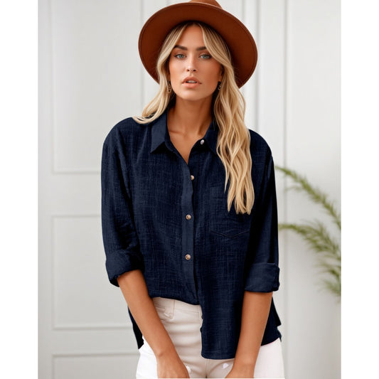 celeste navy cotton shirt