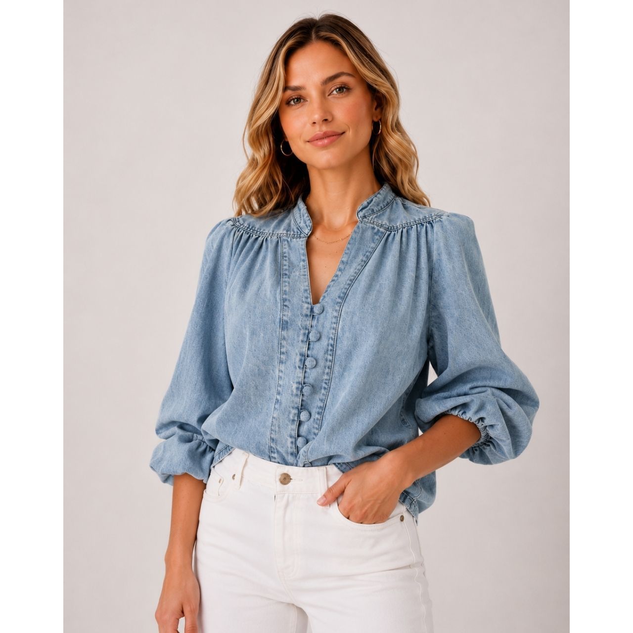 Pru Soft Denim Puff Sleeve Shirt